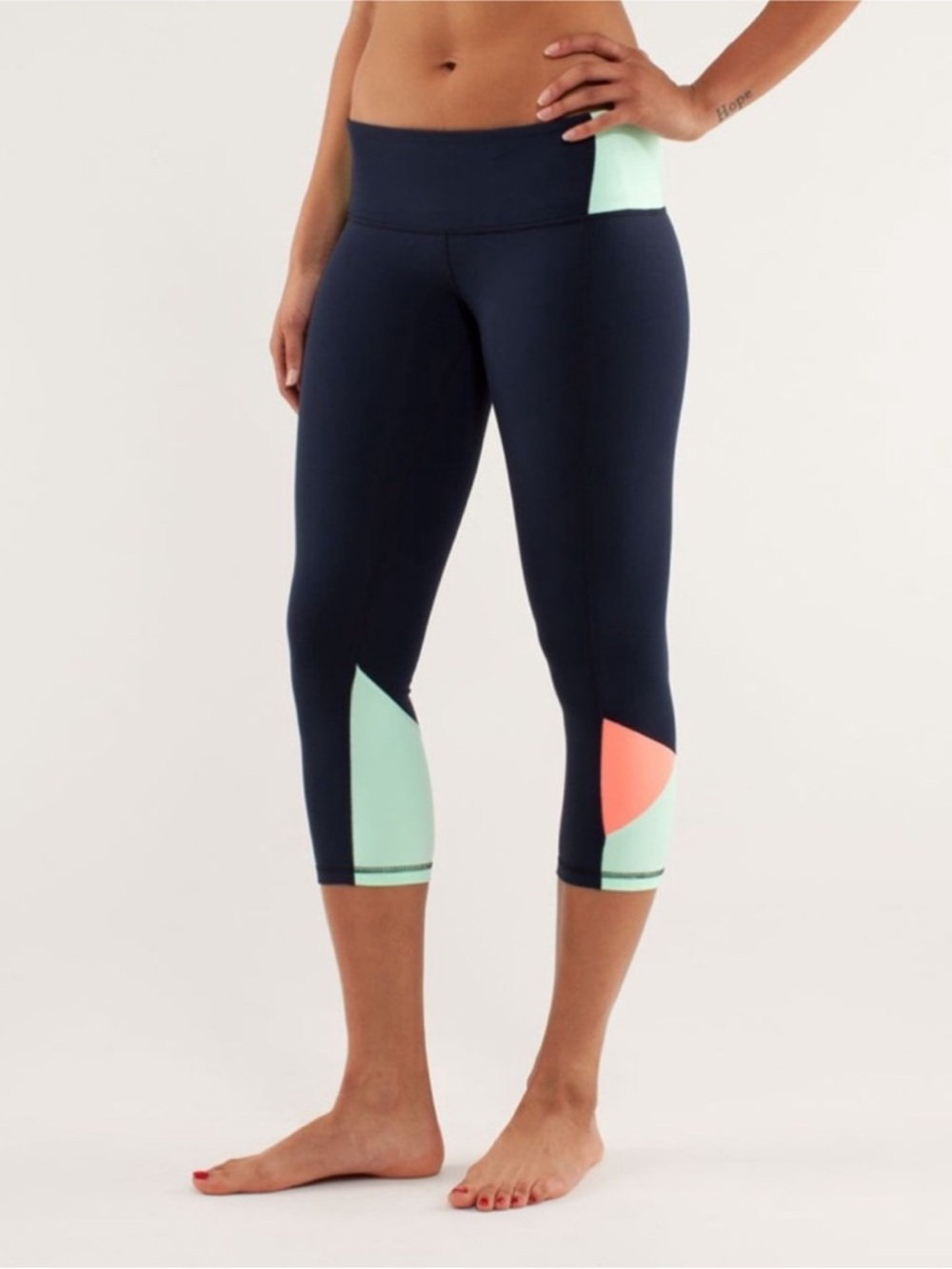 Lululemon Embody Inkwell / Fresh Teal / Pop Orange Color- block Capri Leggings